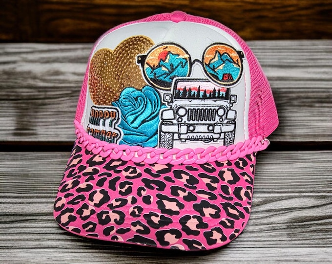 Fun - embellished - handcrafted- Outdoor - Camping - baseball - trucker cap