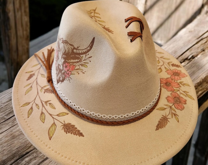 Burned - Vegan Suede - Rancher - Cowboy hat - pretty Cream colored