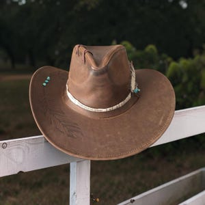 Hand Burned - Genuine Leather- Cowboy Hat with distressed look - UNISEX - X-large