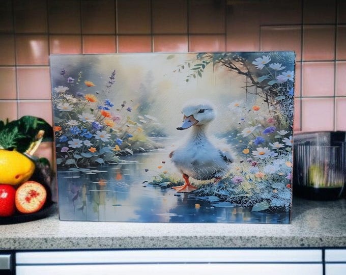 Tempered Glass Cutting Board with pretty Duck Design