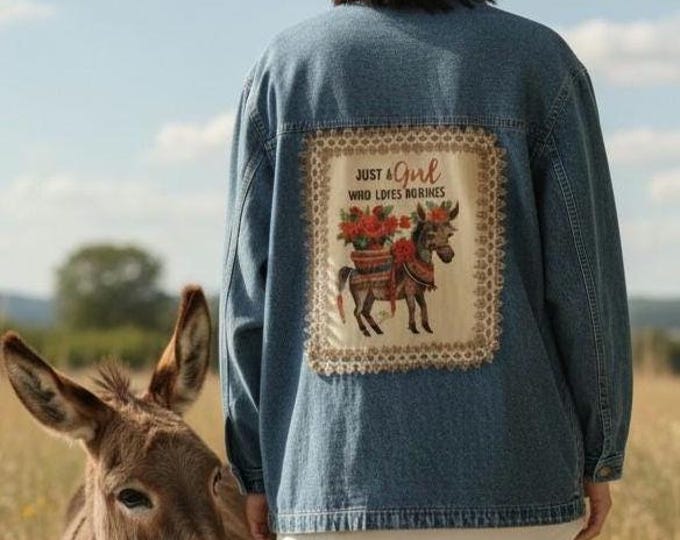 Blue Denim Western themed - Donkey Lover - Jacket -  women's small