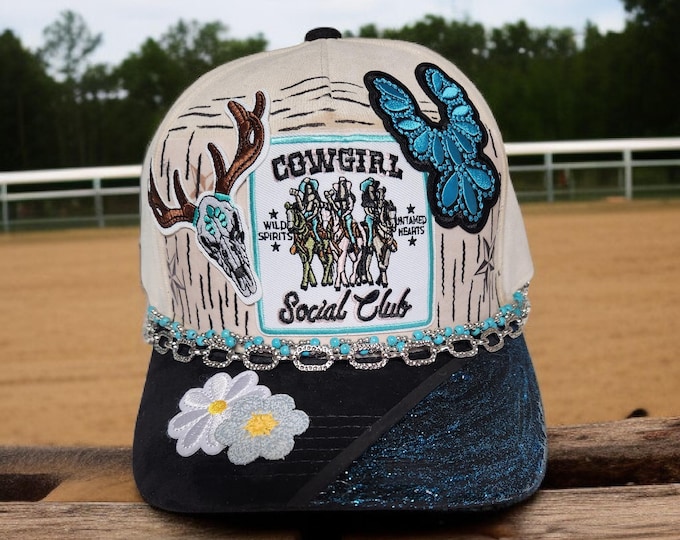 Fun - embellished - handcrafted- Cowboy / rodeo style -- baseball cap