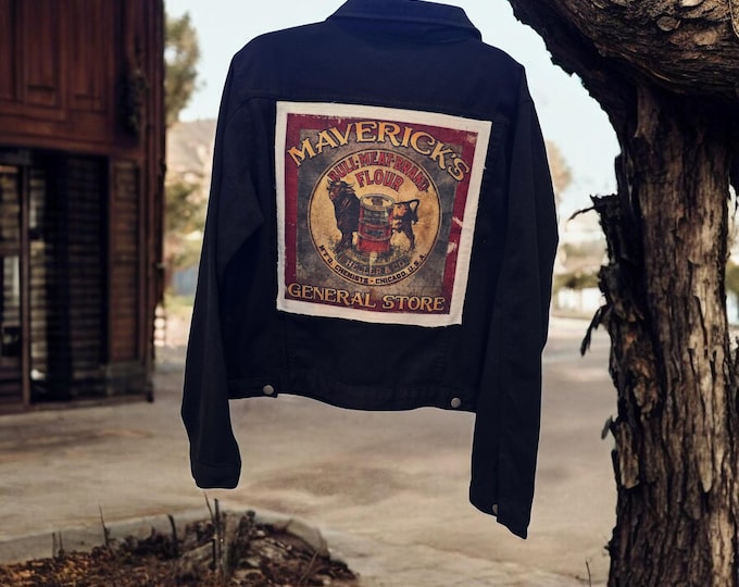 Black Denim Western themed Jacket - women's X-large