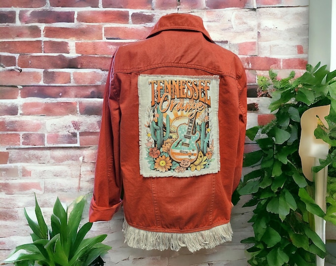 Upcycled - Christopher Banks - Rust colored denim Tennessee jacket - women's size large