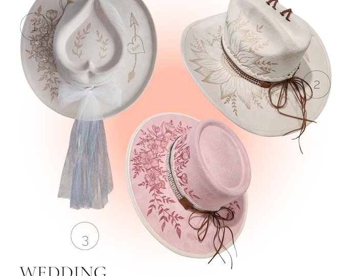 Hand Burned - custom WEDDING HATS