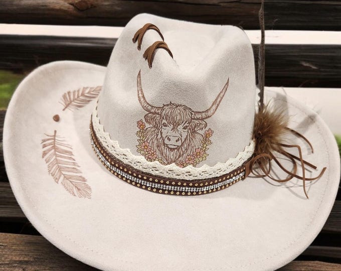 Burned - Vegan Suede - Rancher - Cowboy hat - pretty Cream colored