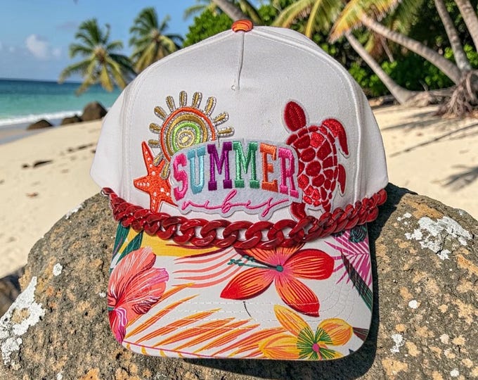 Fun - embellished - handcrafted- Beach - Cruise themed - baseball cap