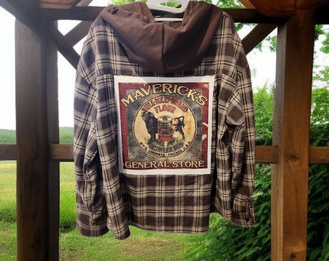 Fun HOODED plaid flannel shirt or shacket - Fun Rodeo - Country - theme - women's size XX-large - NEW Never Worn
