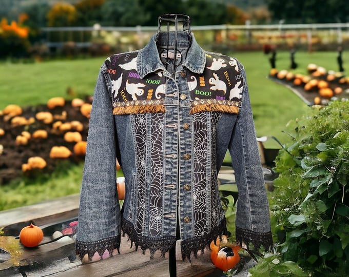 Upcycled  Denim Halloween Jacket - women's small