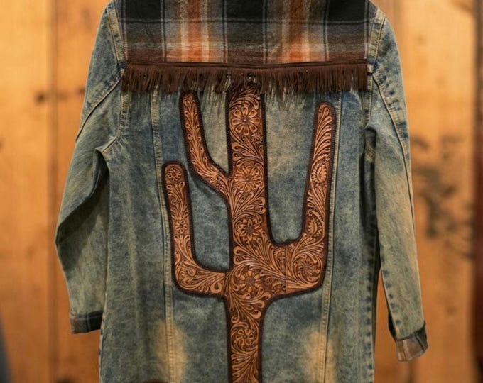 Upcycled - Denim,  Leather and Flannel Jacket- size 8/10