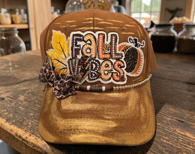 Fun - embellished - handcrafted- Fall themed-  Baseball - Trucker hat