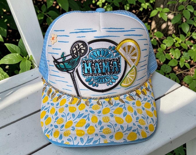 Fun - embellished - handcrafted- Beach mama - Cruise themed - Outdoor party - baseball cap