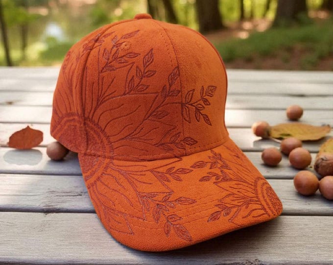 Hand Burned - Pretty Orange colored  Sunflower Baseball Hat