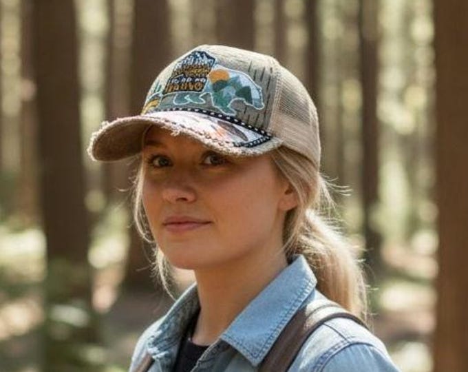 Fun embellished  handcrafted- Outdoor Themed - Hiking - baseball cap with bling