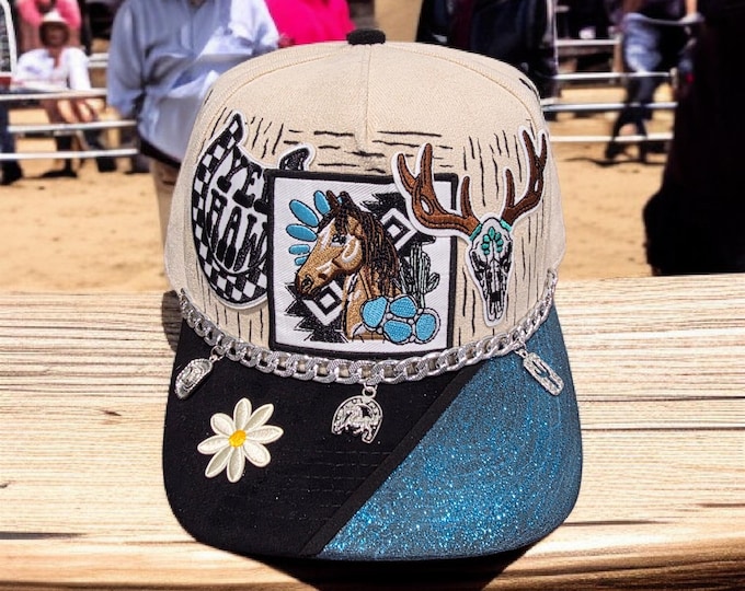 Fun - embellished - handcrafted- Cowboy / rodeo style -- baseball cap