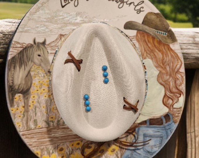 Burned and Painted - Vegan Suede - Rancher - Cowgirl hat - pretty Cream color