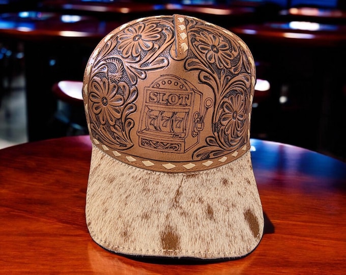 Tooled leather and hair Hide - Gambler- casino themed - baseball cap