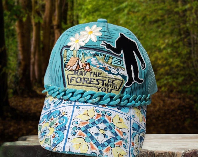 Fun embellished  handcrafted- Outdoor Themed - Bigfoot - baseball cap with bling