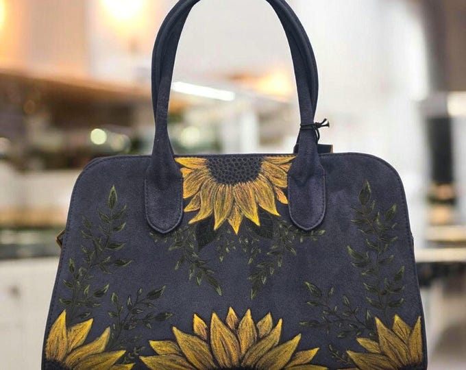 CLEARANCE Priced - Hand Burned- GENUINE Suede Leather- Pretty Dark Blue colored - Handbag - Shoulder Bag