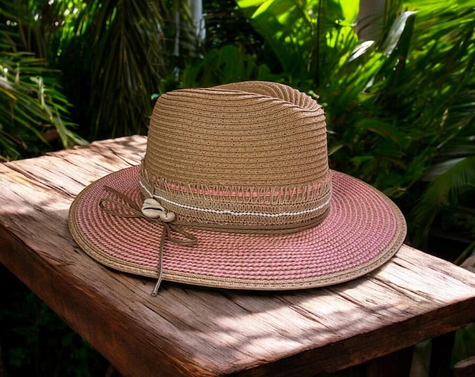 Sun Hat - Pretty pink and Beige - Straw Hat