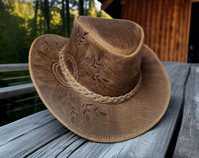 Hand Burned - Genuine Leather- Cowboy Hat - size X-Large