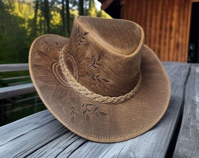 Hand Burned - Genuine Leather- Cowboy Hat -