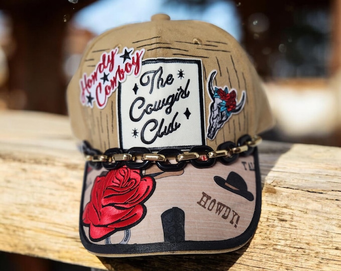 Fun - embellished - handcrafted- Cowboy / rodeo style -- baseball cap