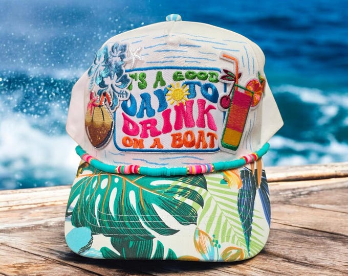 Fun - embellished - handcrafted- Beach - Cruise themed - baseball cap