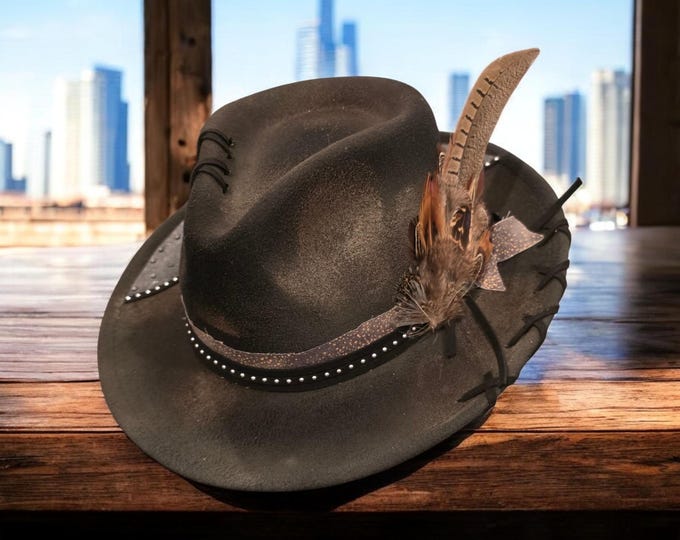 Hand Burned and Painted Wool Gambler Hat