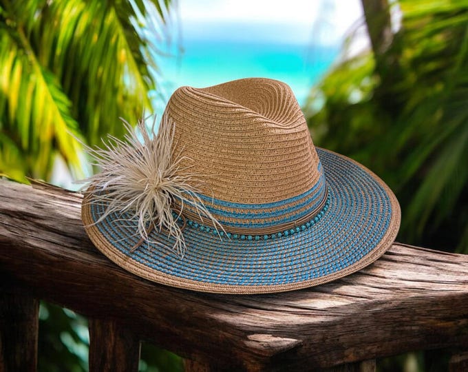 Sun Hat - Turquoise colored - Straw Hat