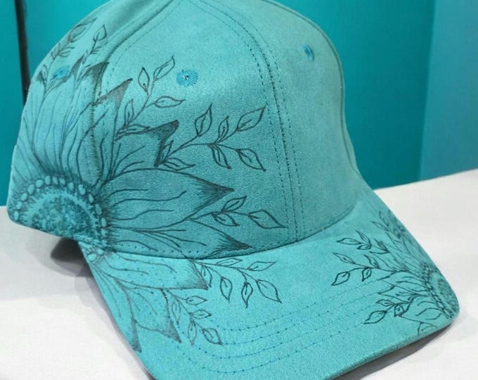 Hand Burned - Turquoise color -  Baseball Hat