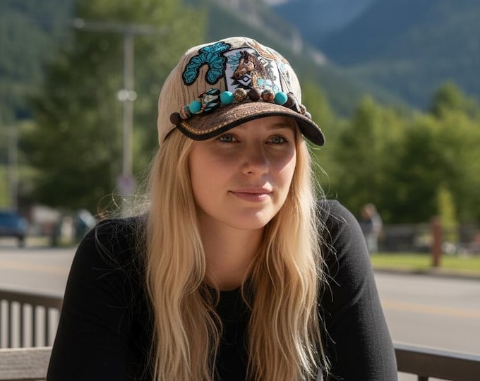 Fun - embellished - handcrafted- Cowboy / rodeo style -- baseball cap