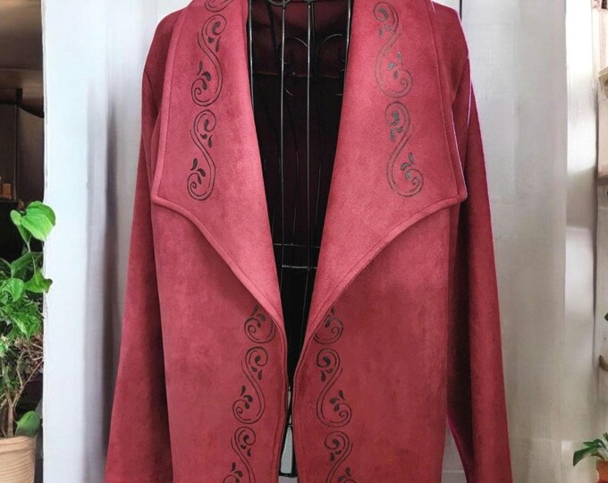 Hand Burned- Faux Suede - Burgundy Jacket - X-large