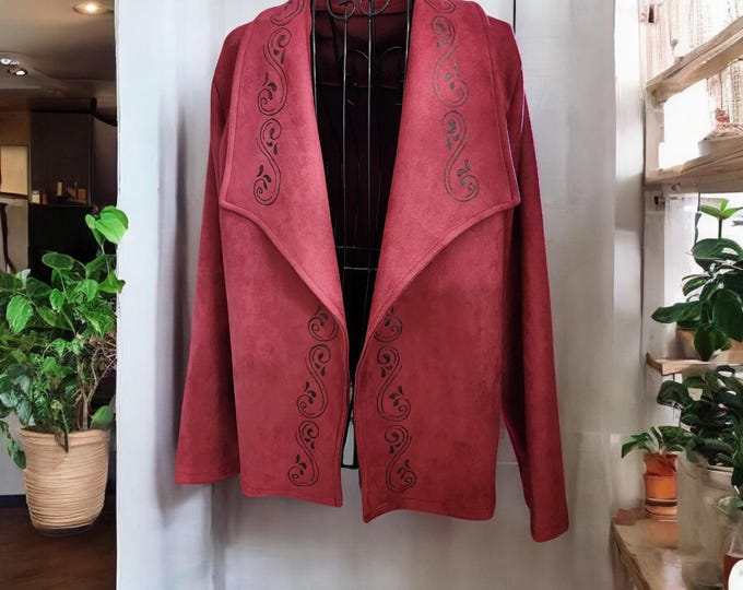 Hand Burned- Faux Suede - Burgundy Jacket - X-large