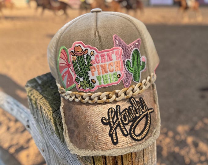 Fun embellished  handcrafted- Rodeo - Desert Themed - baseball cap with bling