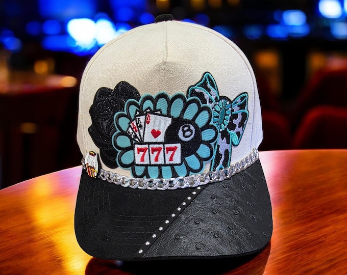 Fun - embellished - handcrafted- Gambler - Casino - baseball/ trucker style cap