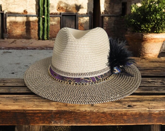 Sun Hat - Black, white and Beige colored - Straw Hat