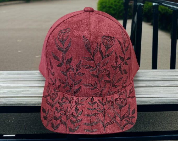 Hand Burned - Burgundy color- Trucker Style -  Baseball Hat