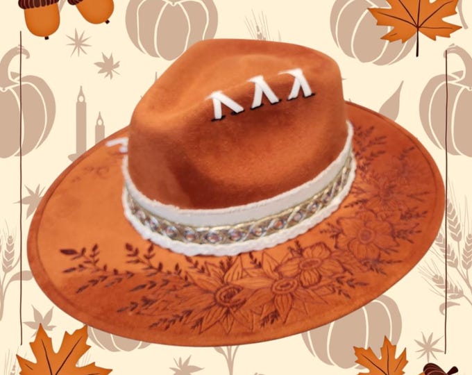 Hand Burned - Vegan Suede - Panama - Fedora - Western Hat in a beautiful rust color  - wide brim