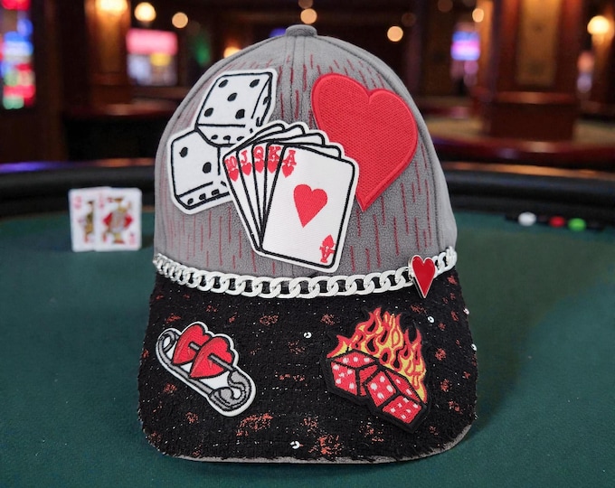 Fun embellished  handcrafted- Casino - Gambler - Unisex baseball cap with bling