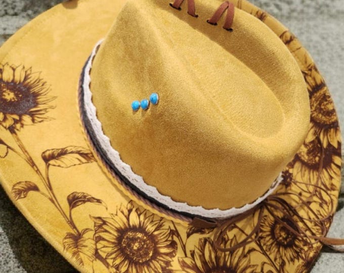Burned - Vegan Suede - Rancher - Cowboy hat - pretty Mustard Yellow color