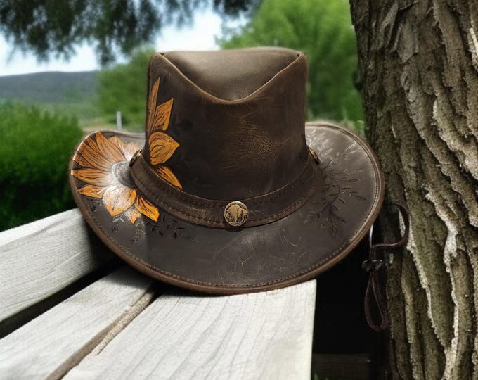 Hand Burned - Genuine Leather- Cowboy Hat - Medium