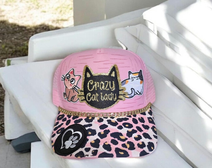 SALE PRICED - Fun - embellished - handcrafted- Cat Lady - baseball cap