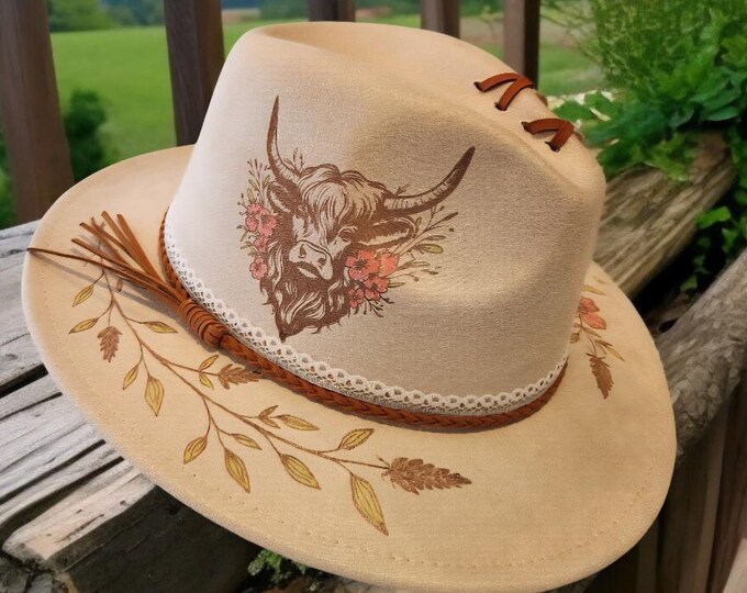 Burned - Vegan Suede - Rancher - Cowboy hat - pretty Cream colored