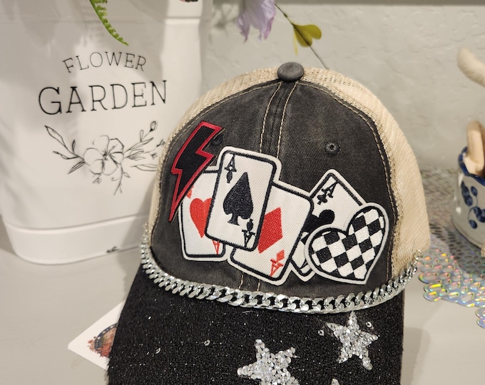 Fun embellished  handcrafted- Casino - Gambler - Unisex baseball cap with bling