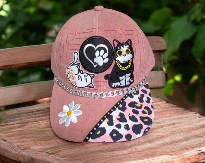 SALE PRICED - Fun - embellished - handcrafted- Cat Lady - baseball cap