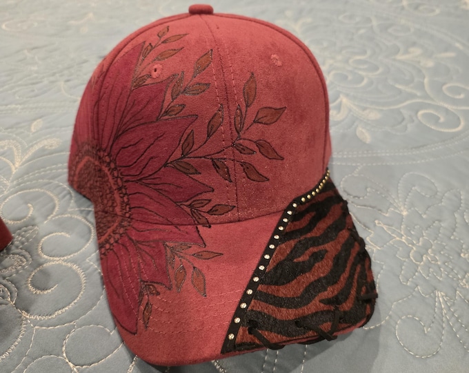 Hand Burned - Burgundy color- Trucker Style -  Baseball Hat
