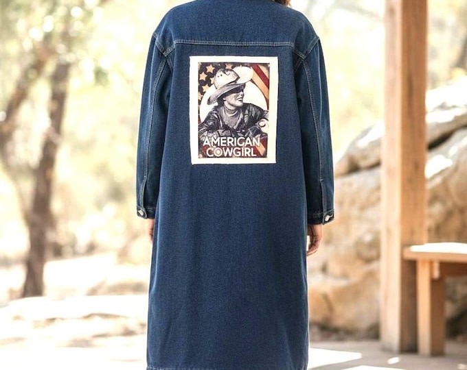 Blue Denim Western themed - Rancher Coat - Jacket -  women's X-large
