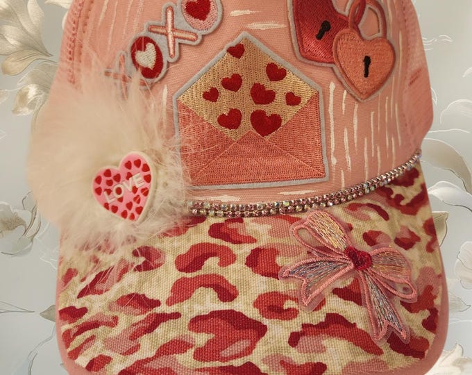 Fun embellished  handcrafted- Love - Valentines Day - baseball cap with bling