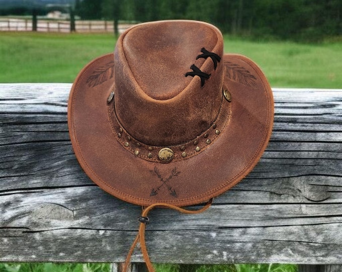 Hand Burned - Genuine Leather- Cowboy Hat -